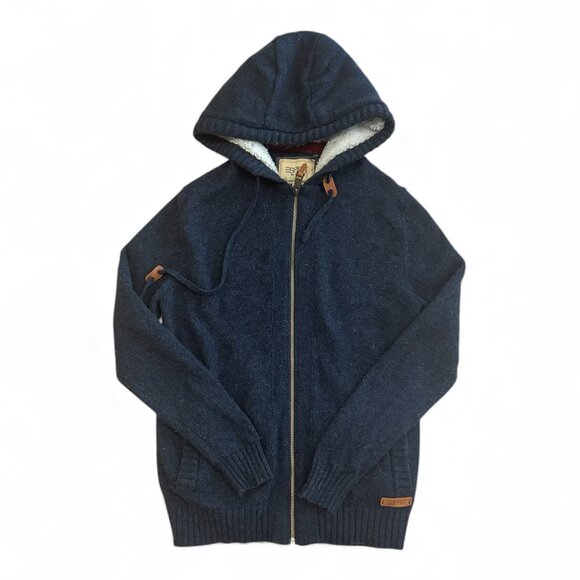 Vtg Esprit Men's Lambswool Hoodie Full Zip Navy Sz L Pockets Cozy Cabincore Ski - Picture 1 of 9